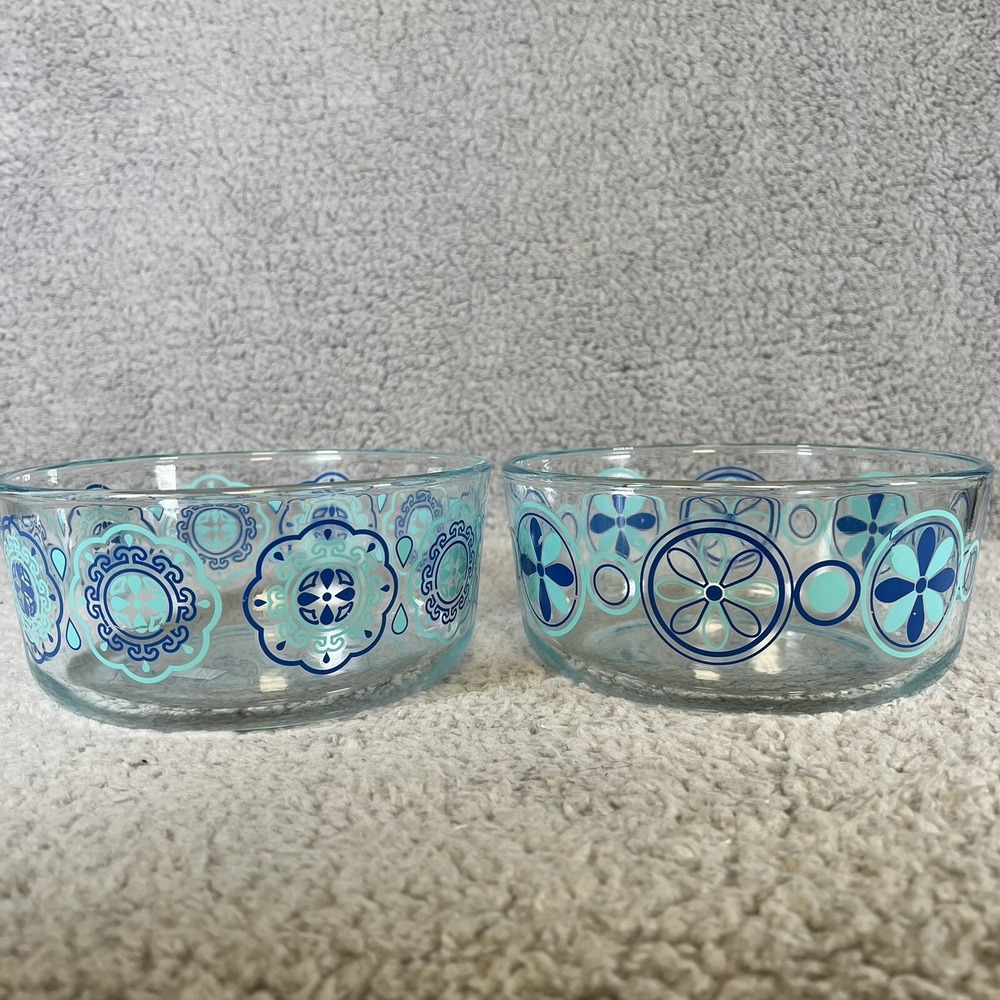 Vintage Pyrex Blue/Turquoise Decorative Storage Bowls 7201 7203 No Chips No Lids
